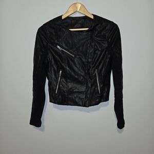 Blank NYC Black Faux Leather Cropped Asymmetrical Moto Jacket